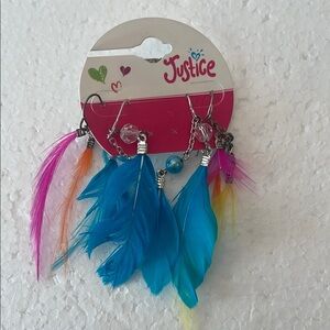 Y2K Justice Feather dangle beaded embellished pierced Earrings girls